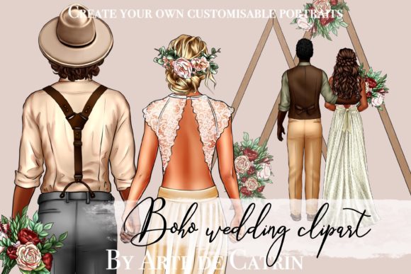 Boho Wedding Clipart: Effortless Elegance for Groom and Bride Designs