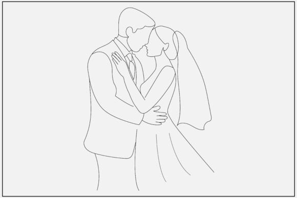 Capturing Forever: The Elegance of Wedding Couple Embrace Line Art