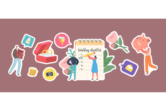 Set of Stickers Couple Planning Wedding: Your Complete Design Toolkit