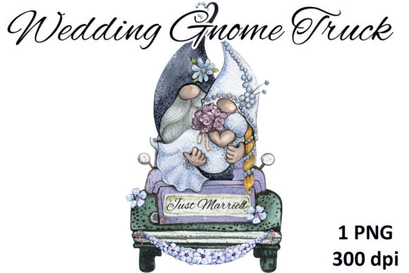 Watercolor Wedding Gnome Truck Sub PNG: Whimsical Charm for Your Designs