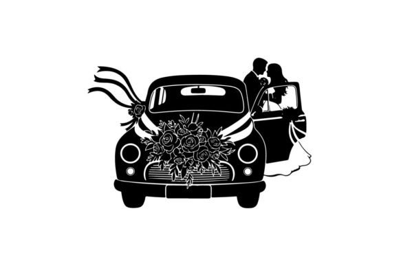 Wedding Couple in Vintage Car Vector Ill: A Design Asset Guide