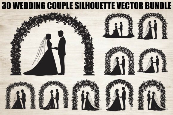 Wedding Couple Silhouette Bundle: 30 Elegant Designs for Crafting