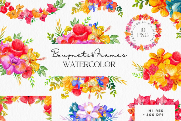 Wedding Floral Bouquets and Border Frame: A Designer's Toolkit