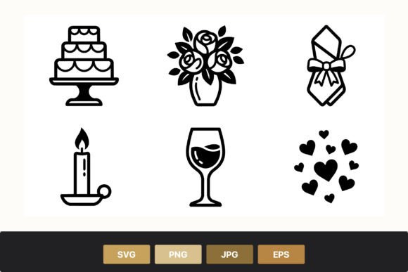 Wedding Icons Set: Black and White Line Art for Designers